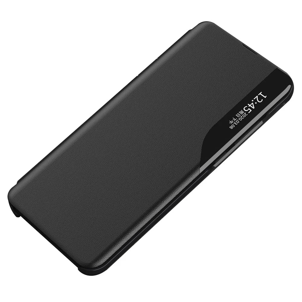For Samsung Galaxy A13 4G Case View Window PU Leather Stand Cover - Black - 1