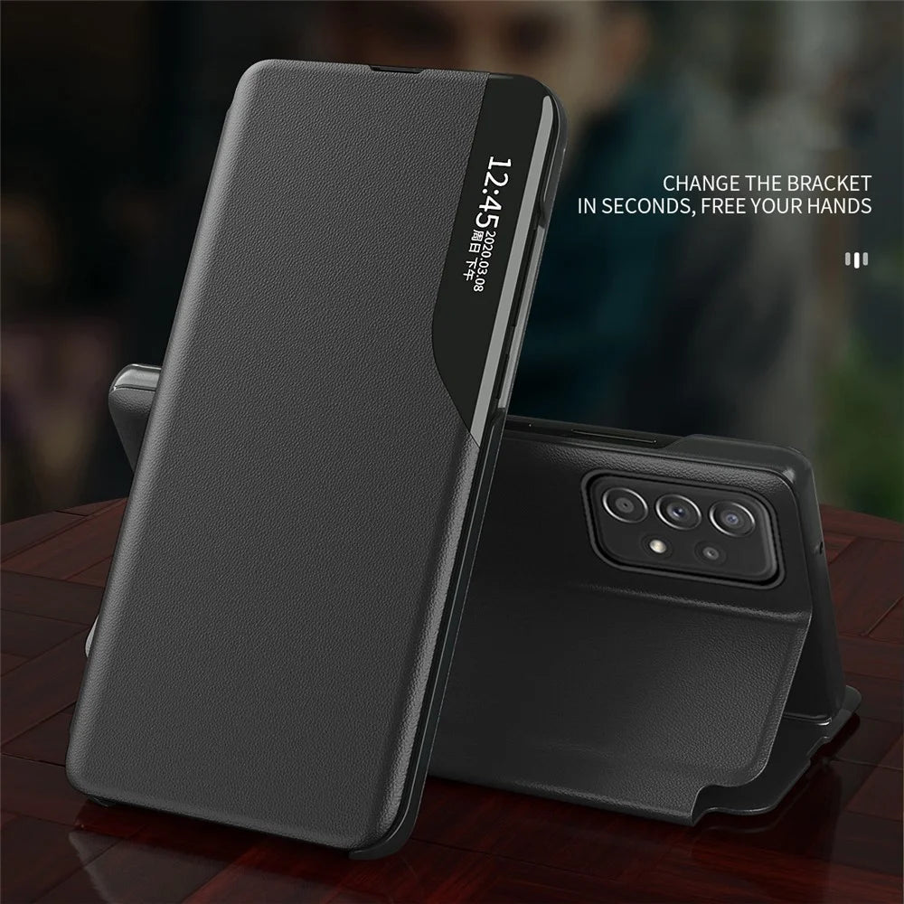 For Samsung Galaxy A13 4G Case View Window PU Leather Stand Cover - Black - 2