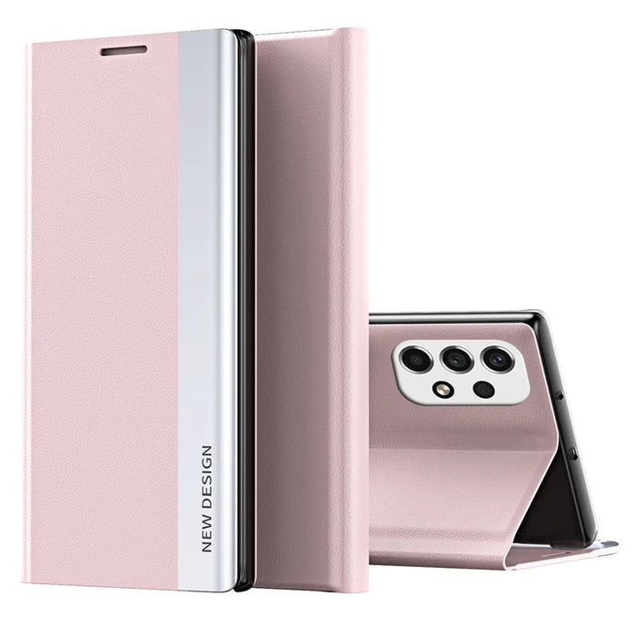 For Samsung Galaxy A13 4G Case Stand PC Shell PU Leather Shockproof Phone Cover - Pink - 1