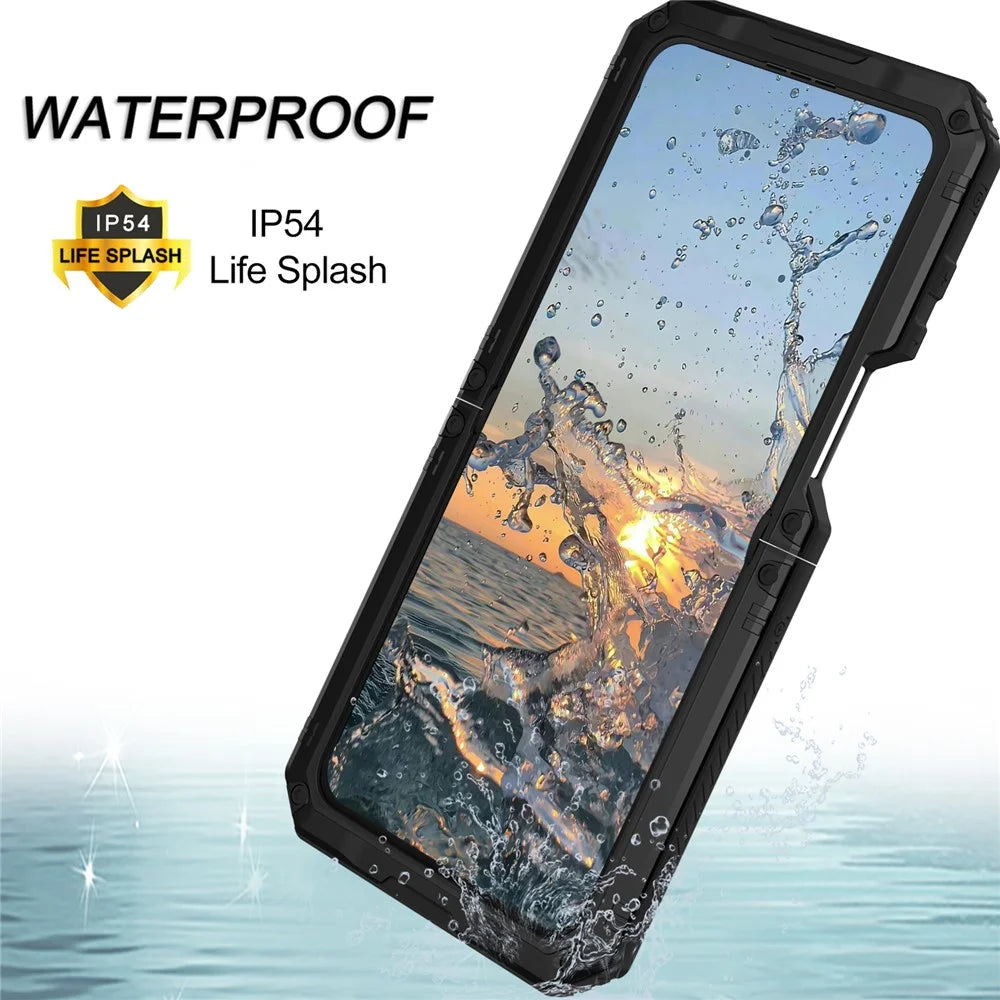 For Samsung Galaxy Z Flip5 5G Shockproof Case Aluminium Alloy + Silicone Kickstand Phone Cover - Black - 7