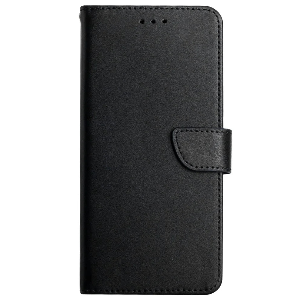 HT02 For Samsung Galaxy Xcover7 Genuine Cow Leather Phone Case Wallet Flip Cover - Black - 7