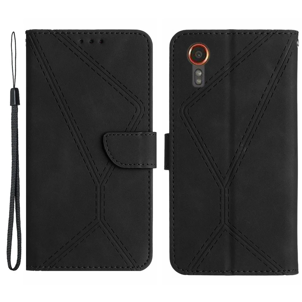 HT05 For Samsung Galaxy Xcover7 Flip Leather Case Phone Cover with Wallet - Black - 1