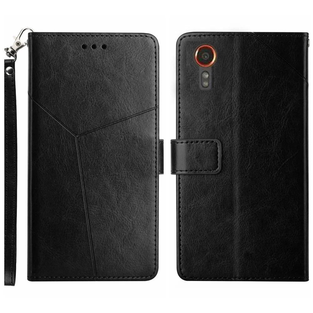 HT01 For Samsung Galaxy Xcover7 Wallet Leather Case Protective Phone Cover - Black - 1