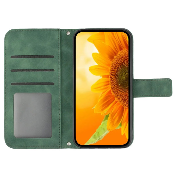 HT04 For Samsung Galaxy Xcover7 Leather Case Phone Wallet with Hand Strap Sunflower Pattern - Dark Green - 2