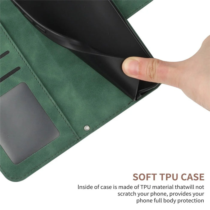 HT04 For Samsung Galaxy Xcover7 Leather Case Phone Wallet with Hand Strap Sunflower Pattern - Dark Green - 7