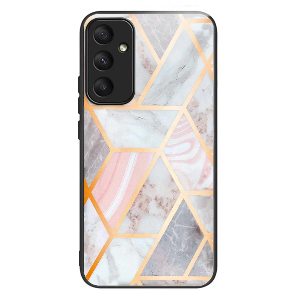 For Samsung Galaxy A35 5G Case Pattern Print Design Tempered Glass+TPU Phone Cover - Pink Splicing Marble - 1