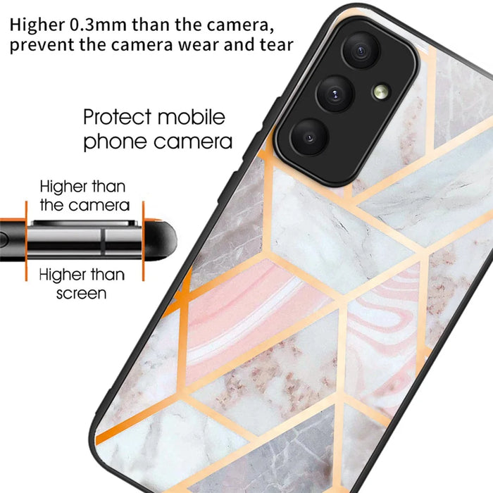 For Samsung Galaxy A35 5G Case Pattern Print Design Tempered Glass+TPU Phone Cover - Pink Splicing Marble - 2