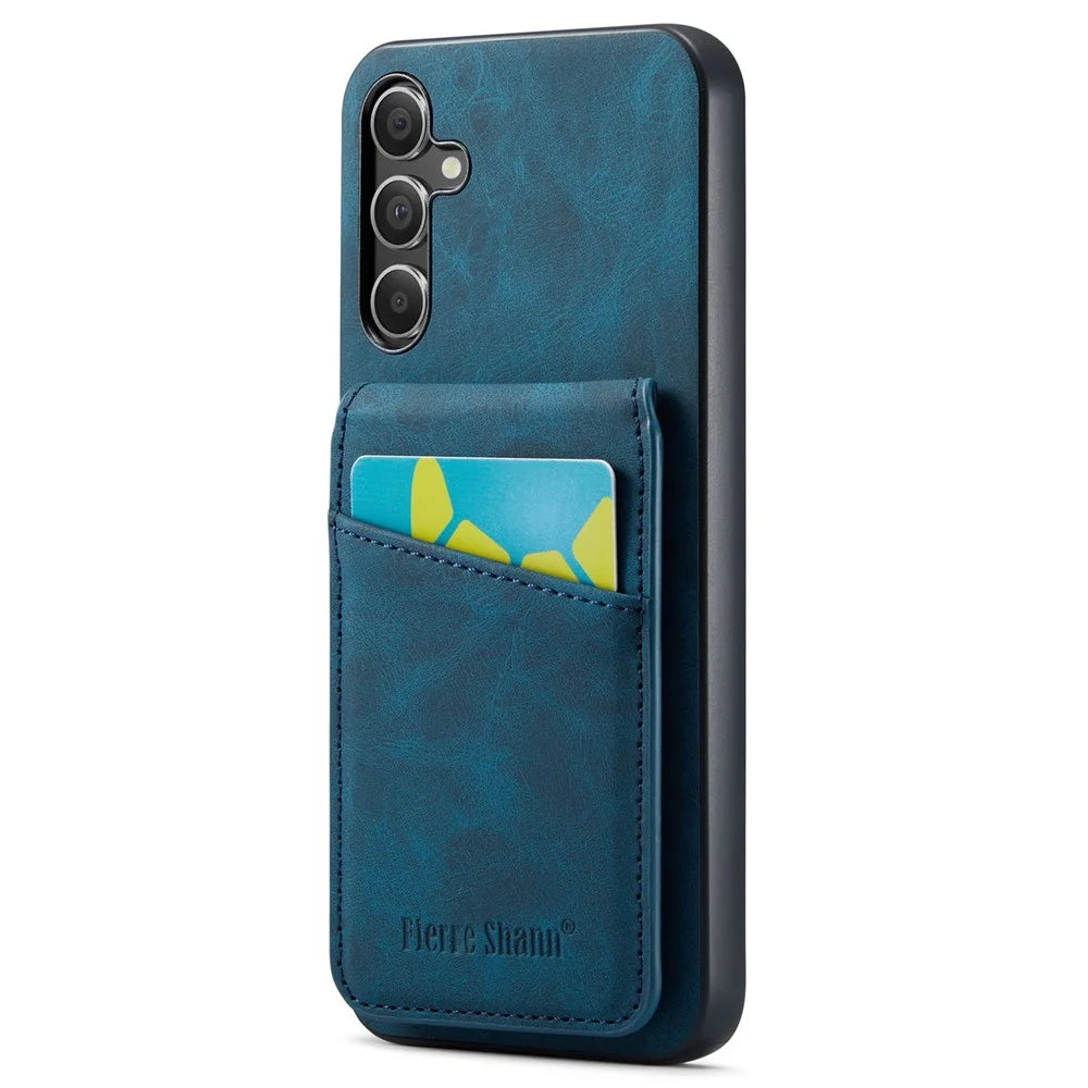 FIERRE SHANN For Samsung Galaxy A15 4G / 5G Cell Phone Case PU+TPU Crazy Horse Texture Cover - Blue - 1