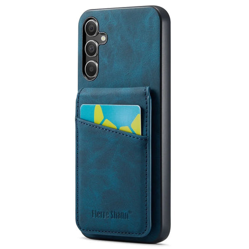 FIERRE SHANN For Samsung Galaxy A15 4G / 5G Cell Phone Case PU+TPU Crazy Horse Texture Cover - Blue - 1