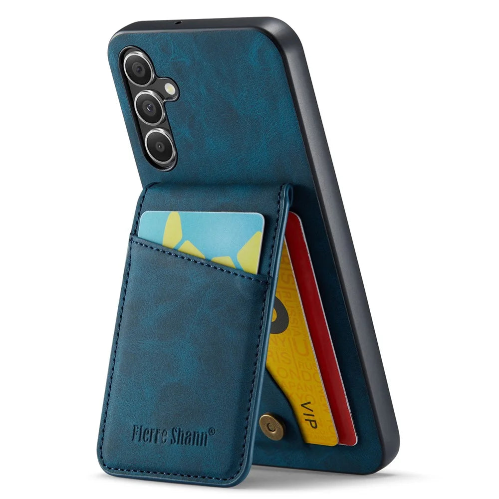 FIERRE SHANN For Samsung Galaxy A15 4G / 5G Cell Phone Case PU+TPU Crazy Horse Texture Cover - Blue - 2