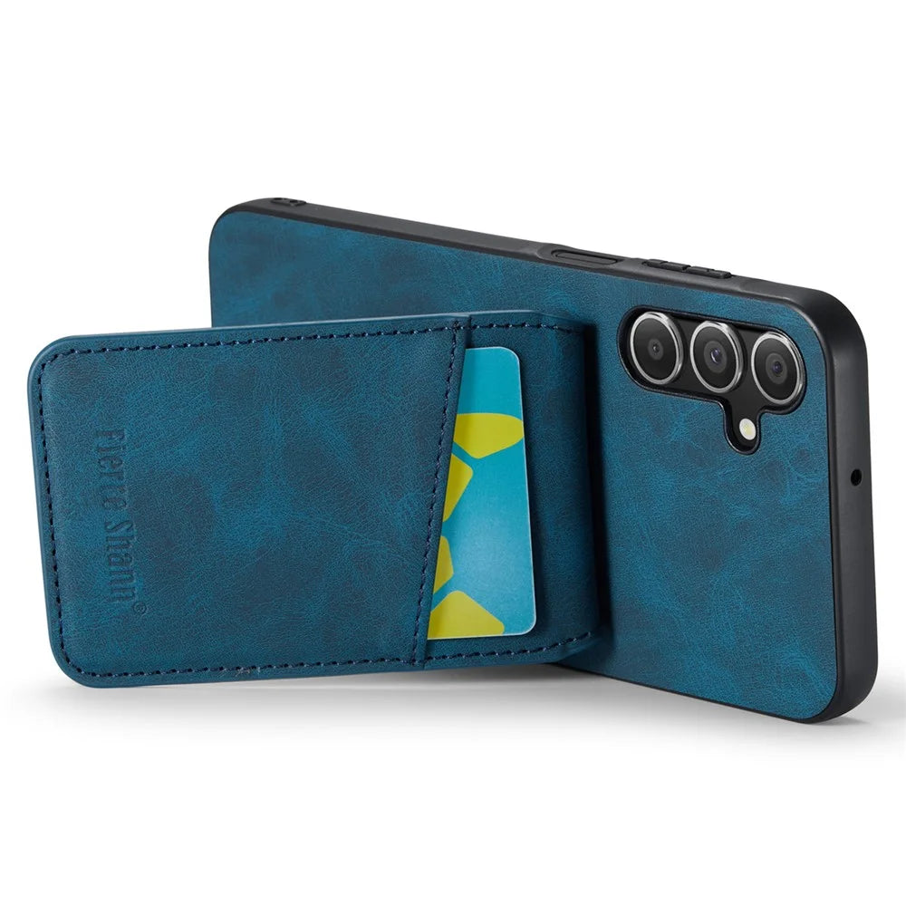 FIERRE SHANN For Samsung Galaxy A15 4G / 5G Cell Phone Case PU+TPU Crazy Horse Texture Cover - Blue - 3