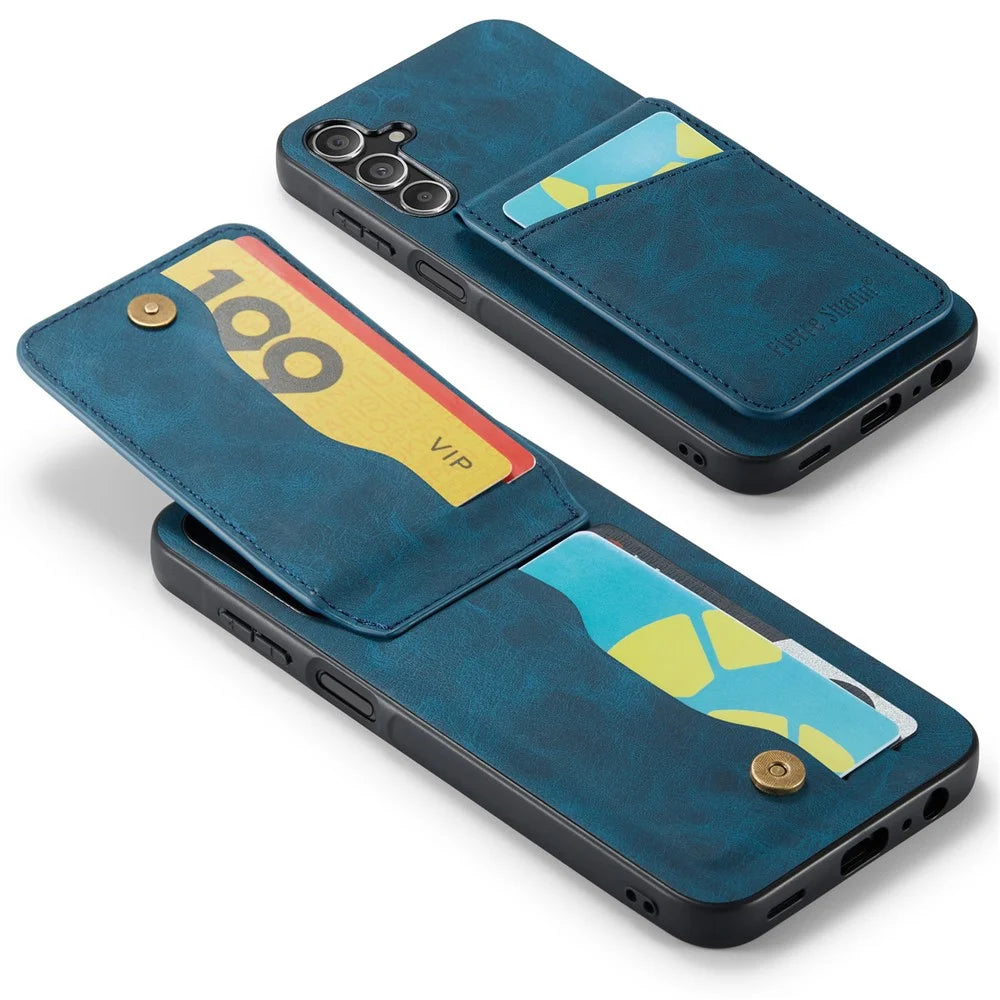 FIERRE SHANN For Samsung Galaxy A15 4G / 5G Cell Phone Case PU+TPU Crazy Horse Texture Cover - Blue - 4
