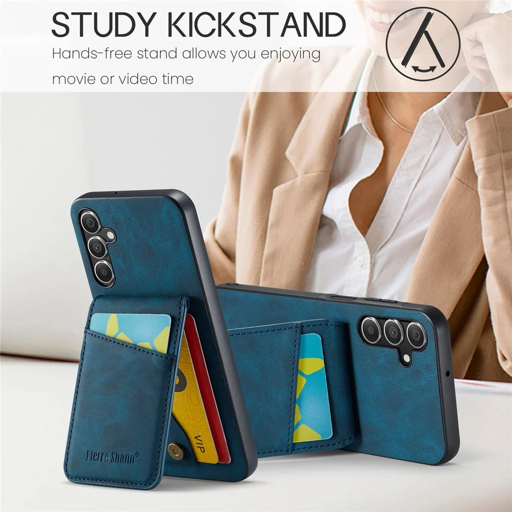 FIERRE SHANN For Samsung Galaxy A15 4G / 5G Cell Phone Case PU+TPU Crazy Horse Texture Cover - Blue - 7