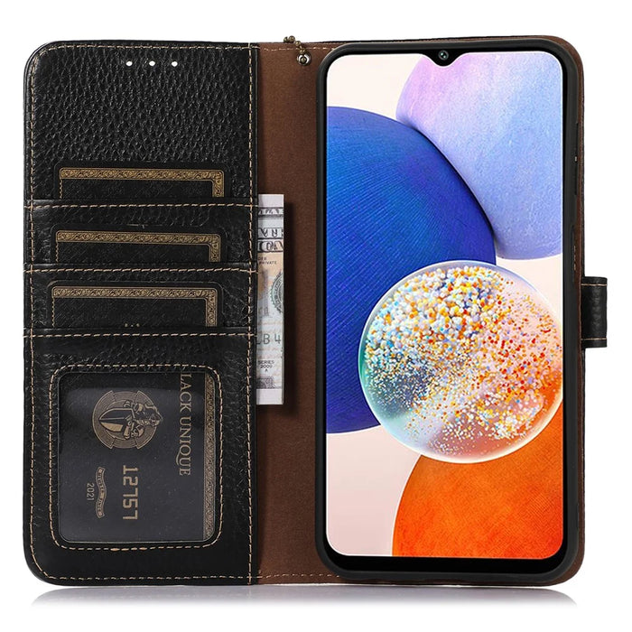For Samsung Galaxy Xcover7 RFID Blocking Phone Case Genuine Cow Leather Cover - Black - 2
