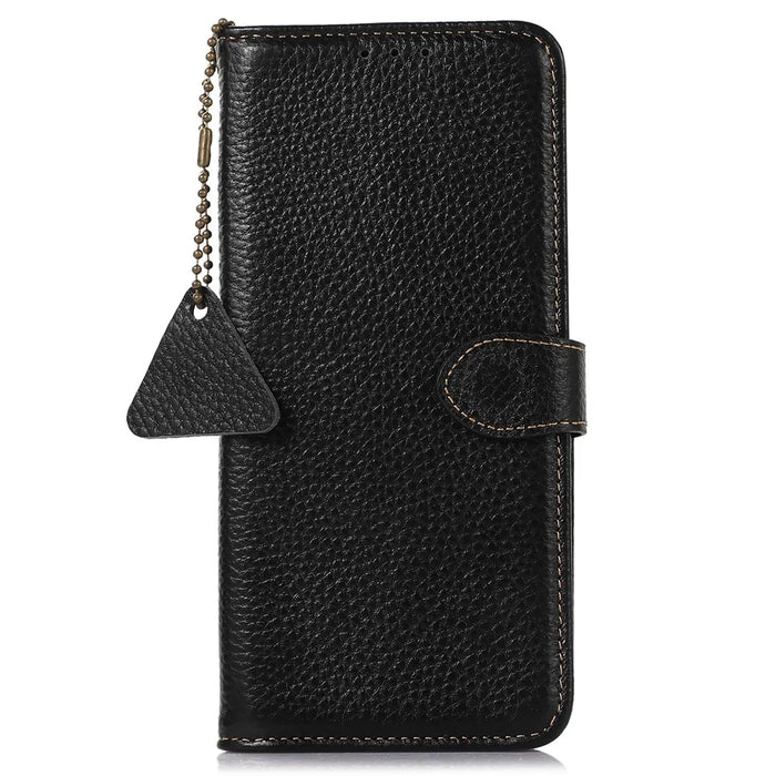 For Samsung Galaxy Xcover7 RFID Blocking Phone Case Genuine Cow Leather Cover - Black - 6