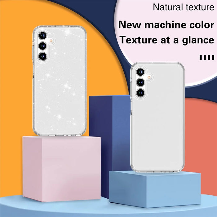 Cell Phone Cover for Samsung Galaxy A55 5G Case PC+TPU Anti-scratch Sparkly Glitter Mobile Shell - White - 3