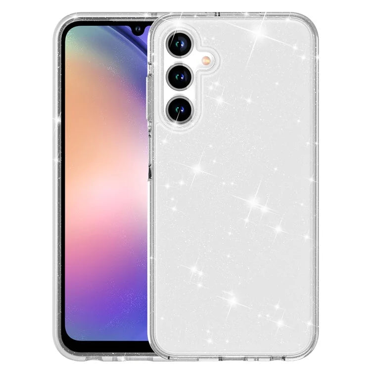 For Samsung Galaxy A25 5G (Global) (161.0 x 76.5 x 8.3mm) Phone Case Anti-scratch Sparkly Glitter PC+TPU Cell Phone Cover - White - 1
