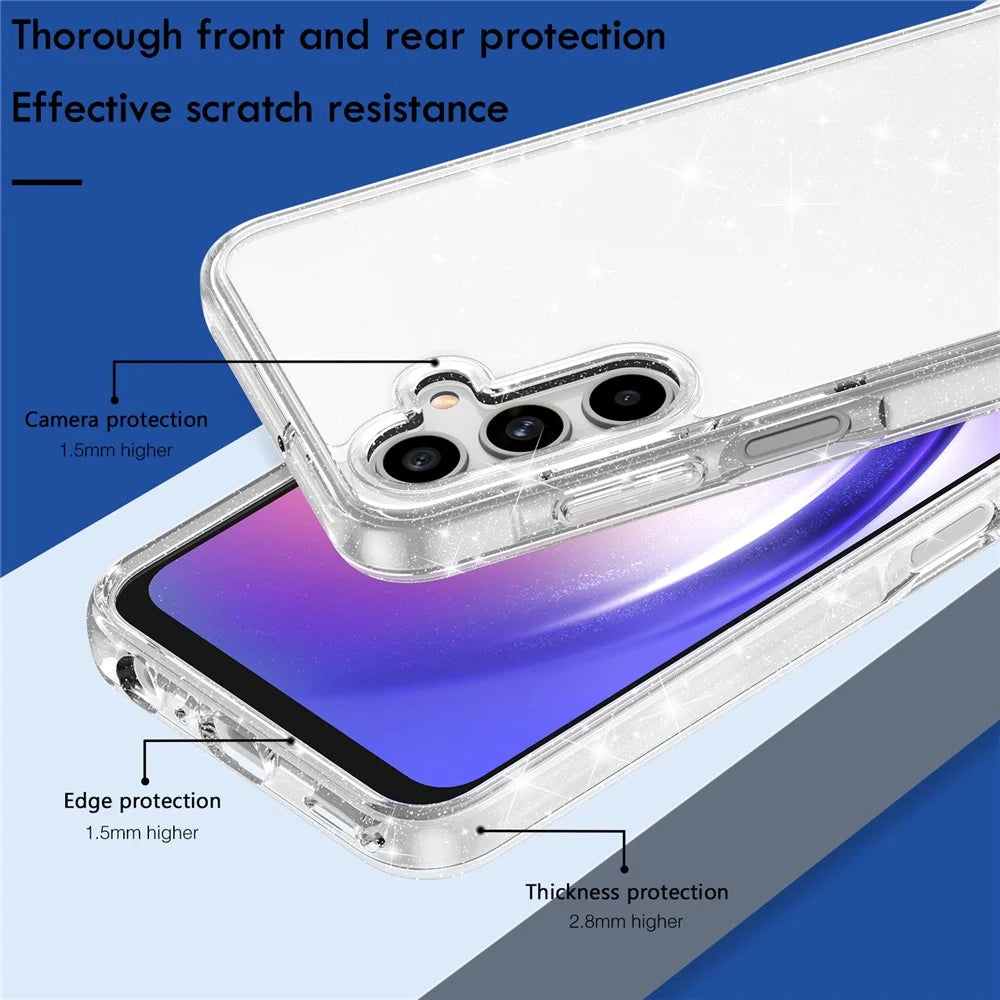 For Samsung Galaxy A25 5G (Global) (161.0 x 76.5 x 8.3mm) Phone Case Anti-scratch Sparkly Glitter PC+TPU Cell Phone Cover - White - 5