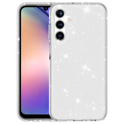 For Samsung Galaxy A35 5G Case PC+TPU Anti-scratch Sparkly Glitter Cell Phone Cover - White - 1