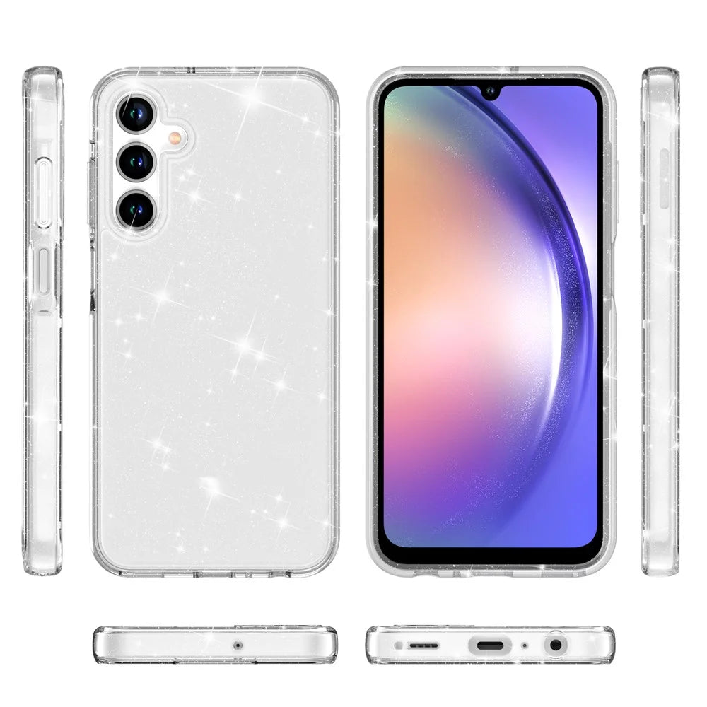 For Samsung Galaxy A35 5G Case PC+TPU Anti-scratch Sparkly Glitter Cell Phone Cover - White - 7