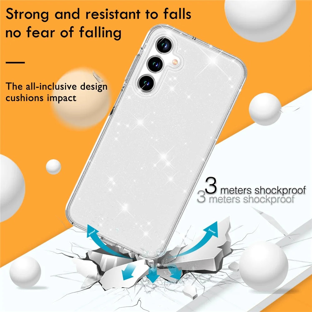 For Samsung Galaxy A35 5G Case PC+TPU Anti-scratch Sparkly Glitter Cell Phone Cover - White - 5