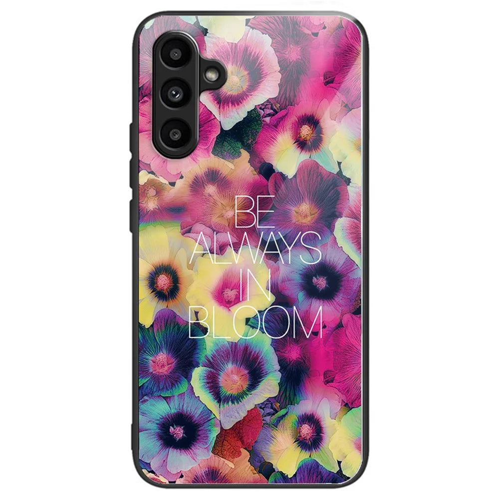 For Samsung Galaxy A15 4G / 5G Case Tempered Glass Phone Cover with Pattern Design - Colorful Flowers - 1