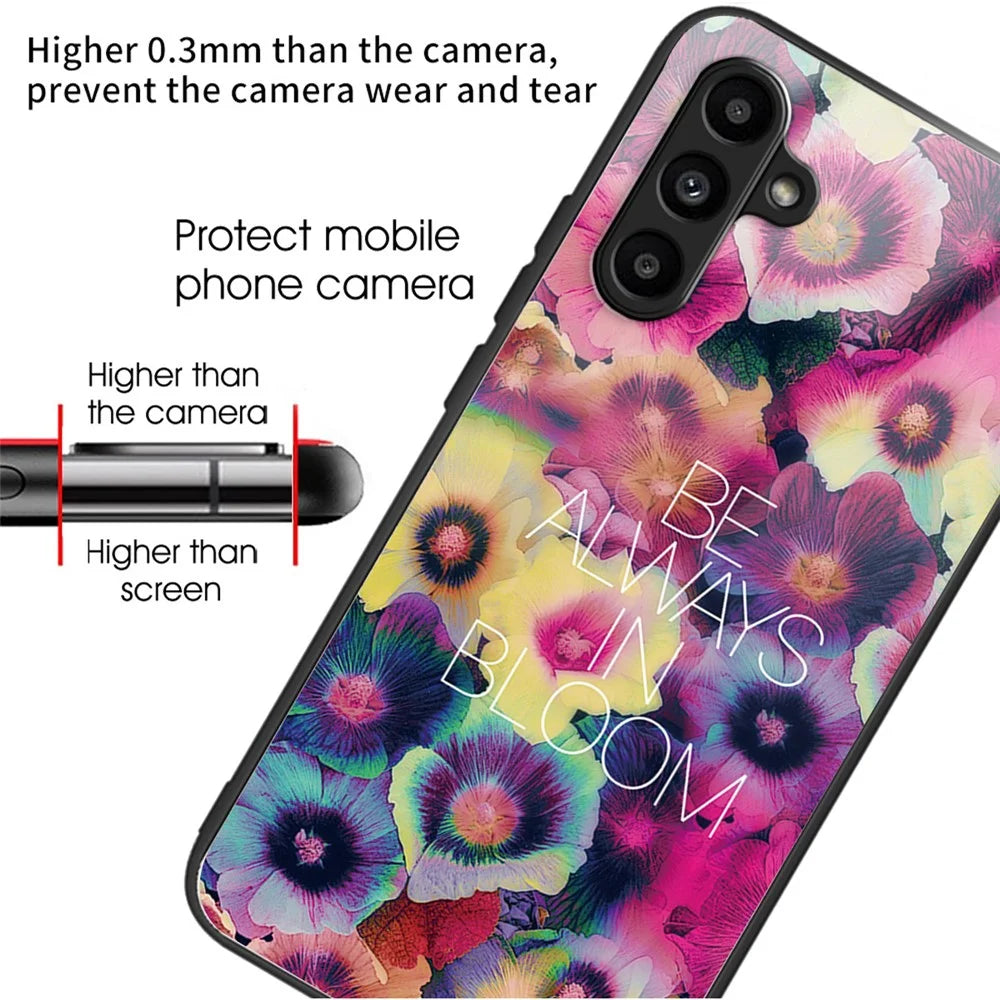 For Samsung Galaxy A15 4G / 5G Case Tempered Glass Phone Cover with Pattern Design - Colorful Flowers - 2