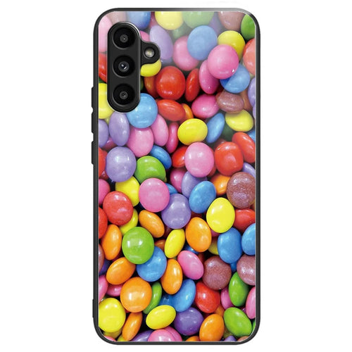 For Samsung Galaxy A55 5G Tempered Glass Case TPU Frame Pattern Protective Phone Cover - Rainbow Candy - 1