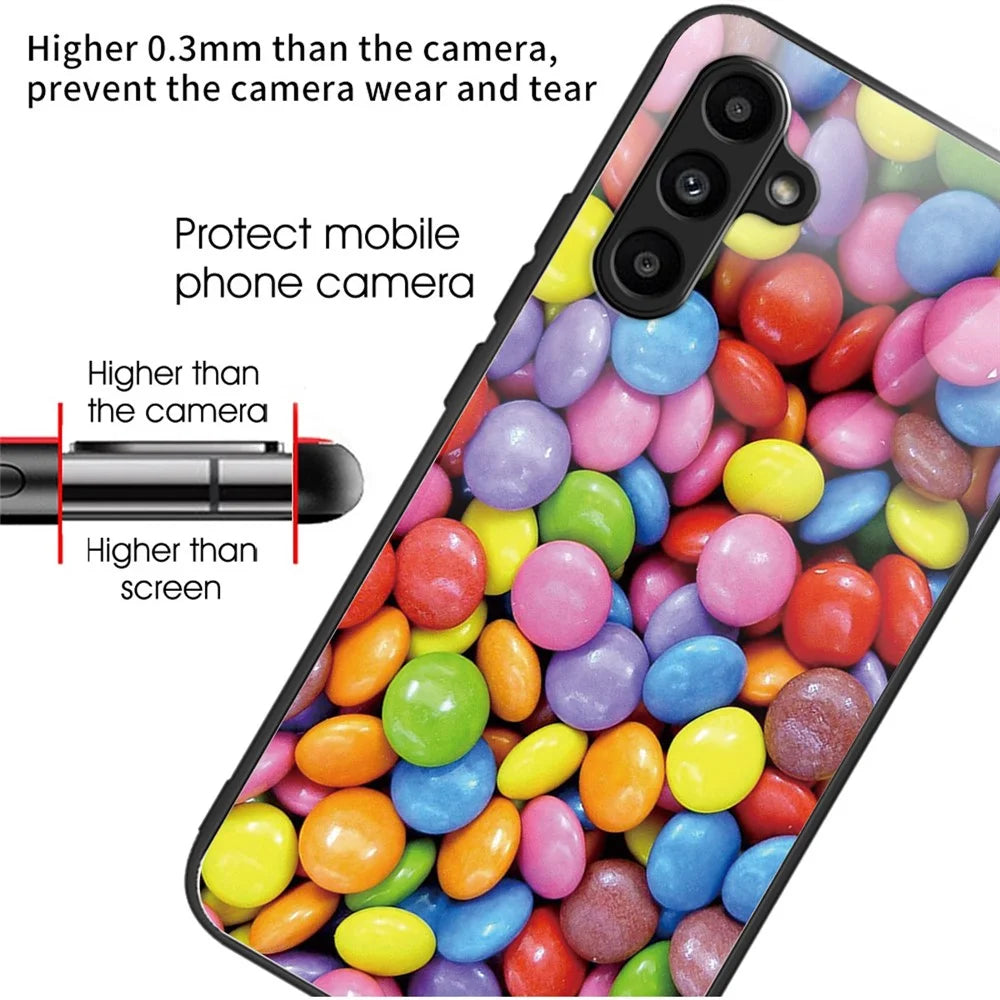 For Samsung Galaxy A55 5G Tempered Glass Case TPU Frame Pattern Protective Phone Cover - Rainbow Candy - 2