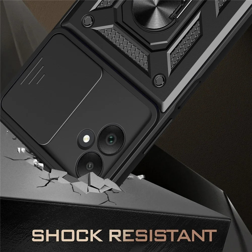 For Samsung Galaxy A05 4G Cell Phone Case Kickstand Cover with Slide Lens Window - Black - 2
