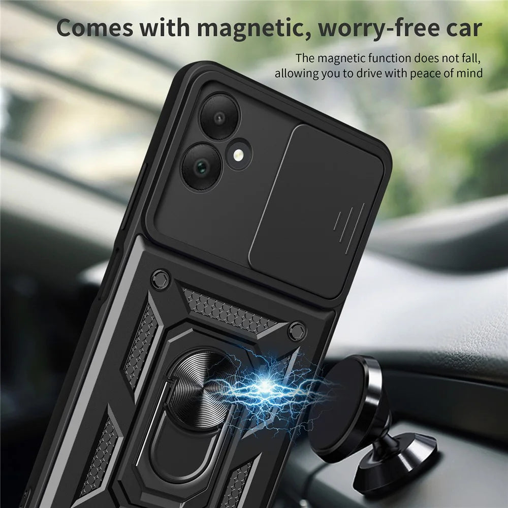For Samsung Galaxy A05 4G Cell Phone Case Kickstand Cover with Slide Lens Window - Black - 3