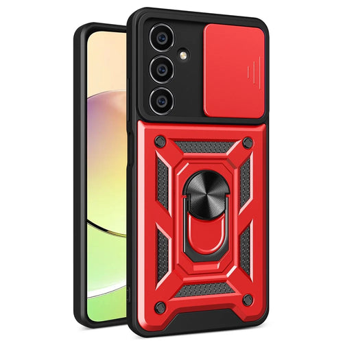 For Samsung Galaxy A05s 4G Cell Phone Case Slide Lens Protection Kickstand Back Shell - Red - 1