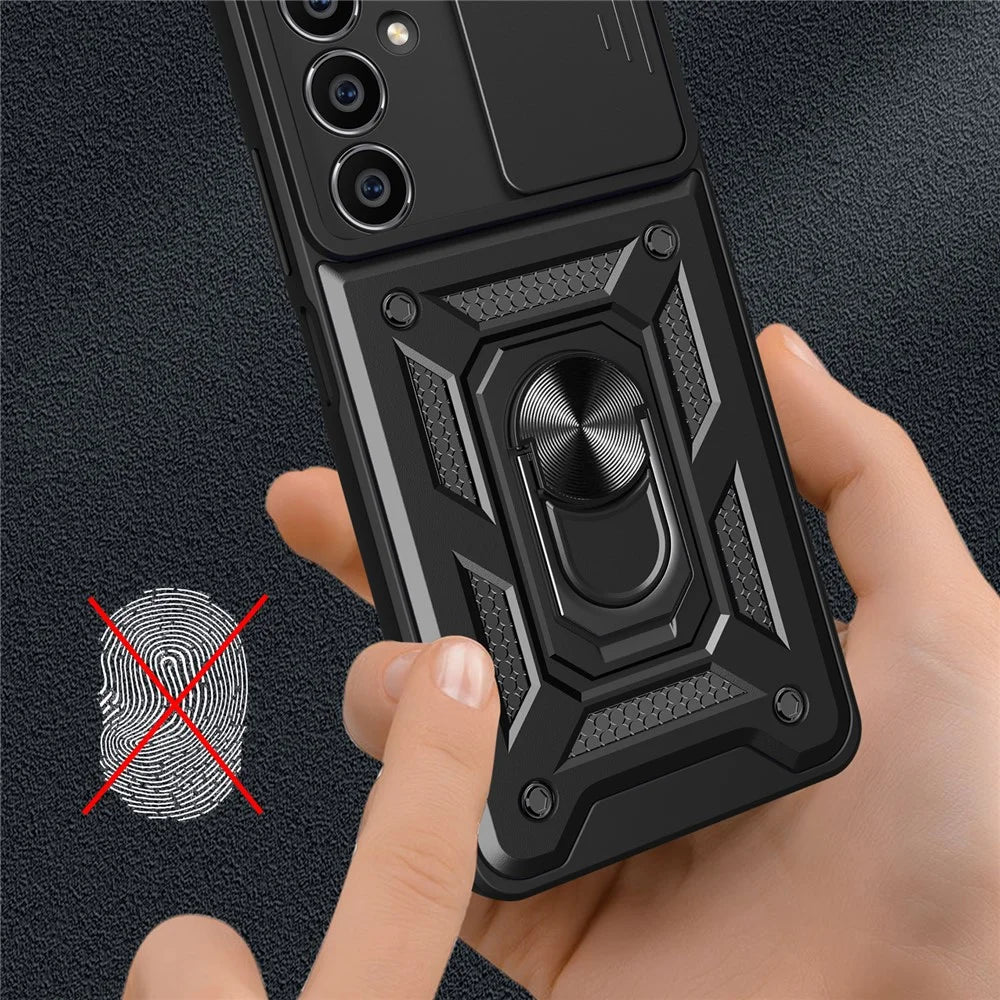 For Samsung Galaxy A05s 4G Cell Phone Case Slide Lens Protection Kickstand Back Shell - Red - 4