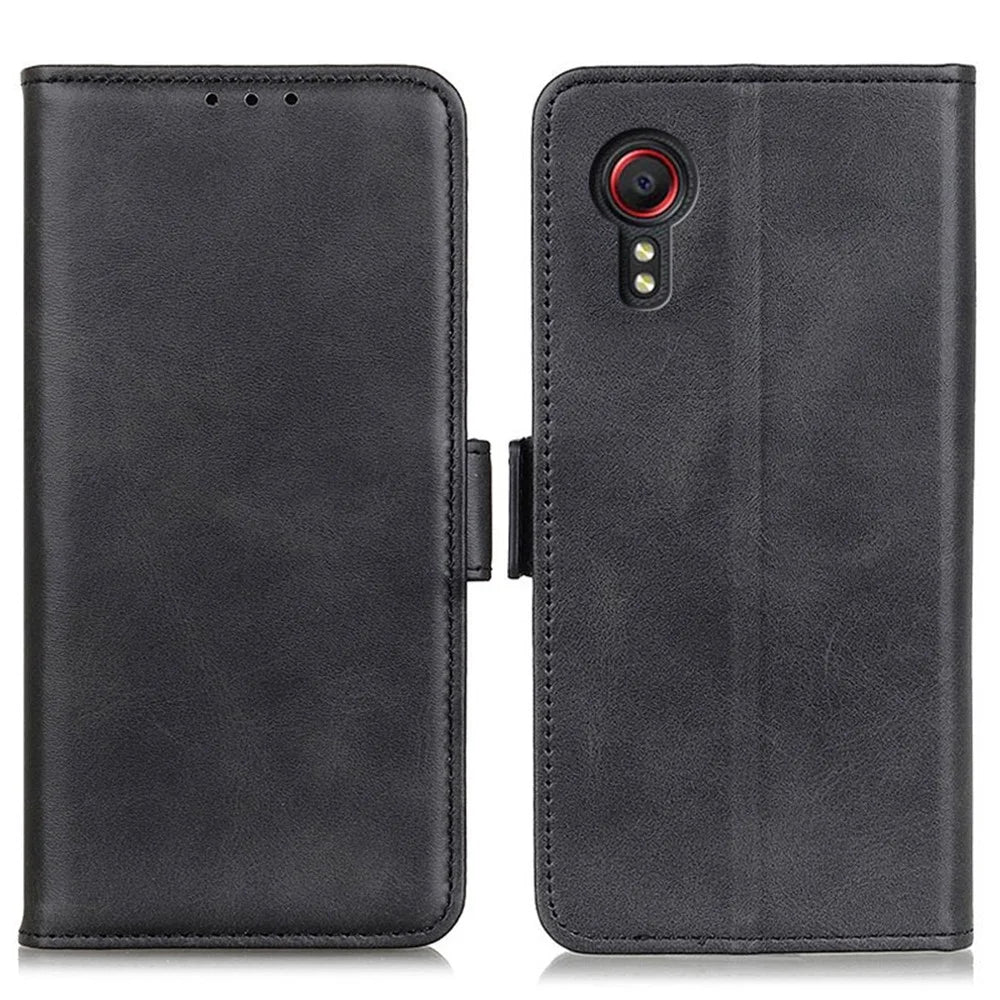 For Samsung Galaxy Xcover7 Leather Folio Wallet Case Stand Protective Flip Phone Cover - Black - 1