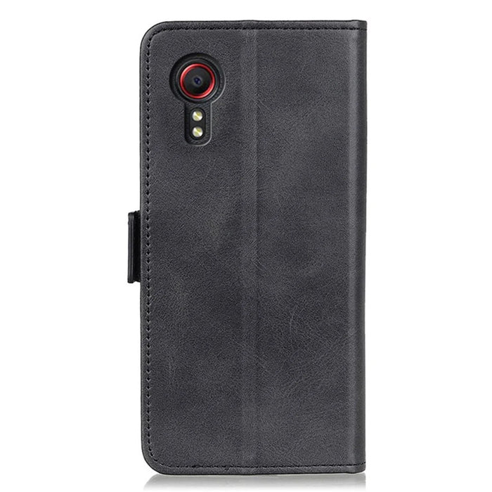 For Samsung Galaxy Xcover7 Leather Folio Wallet Case Stand Protective Flip Phone Cover - Black - 6