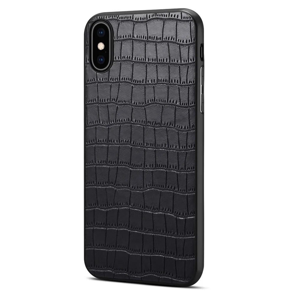 For iPhone X / XS Cell Phone Case Crocodile Textured PU Leather+PC+TPU Back Cover - Black - 2
