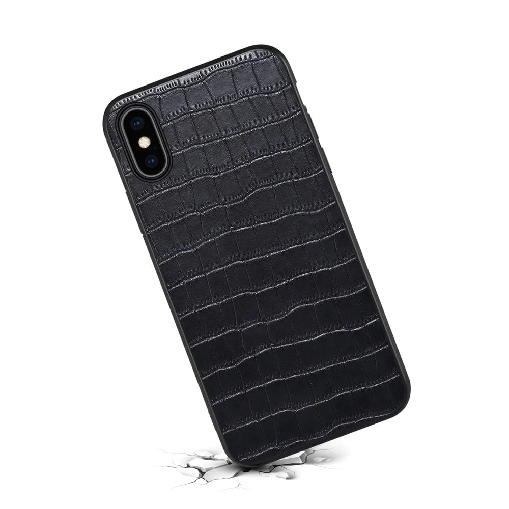 For iPhone X / XS Cell Phone Case Crocodile Textured PU Leather+PC+TPU Back Cover - Black - 4