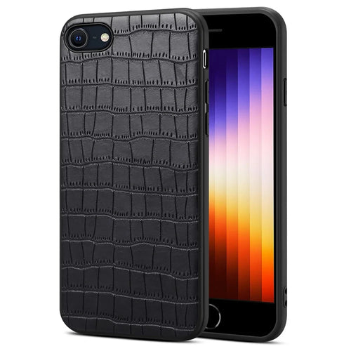 For iPhone 7 / 8 / SE (2020) / SE (2022) Case Crocodile Textured PU Leather+PC+TPU Phone Cover - Black - 1