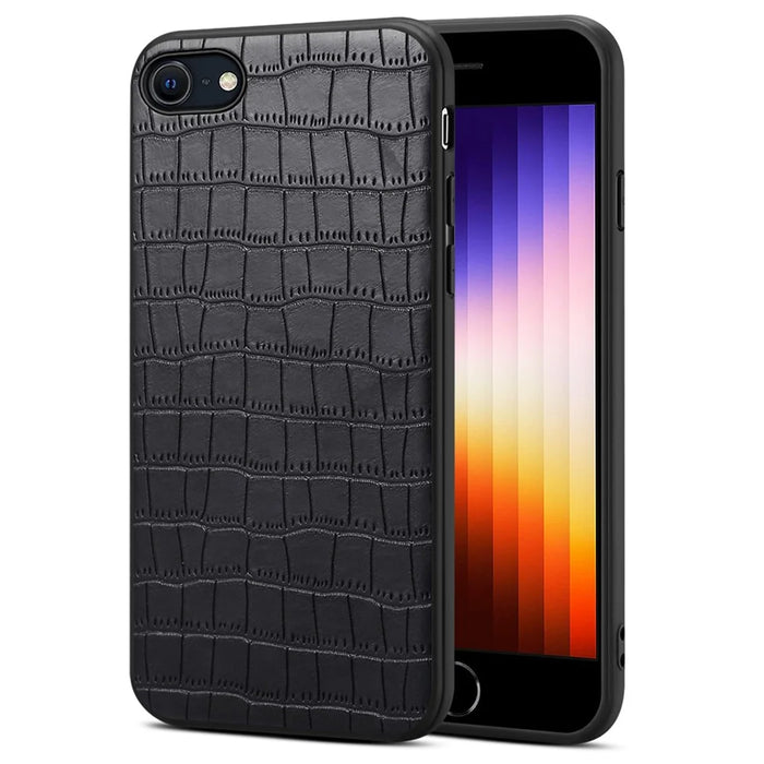 For iPhone 7 / 8 / SE (2020) / SE (2022) Case Crocodile Textured PU Leather+PC+TPU Phone Cover - Black - 1