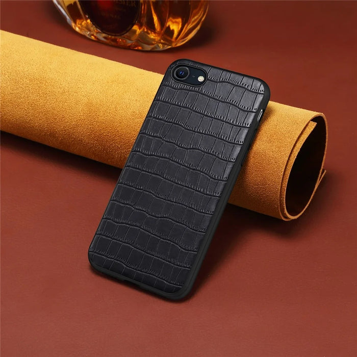 For iPhone 7 / 8 / SE (2020) / SE (2022) Case Crocodile Textured PU Leather+PC+TPU Phone Cover - Black - 6