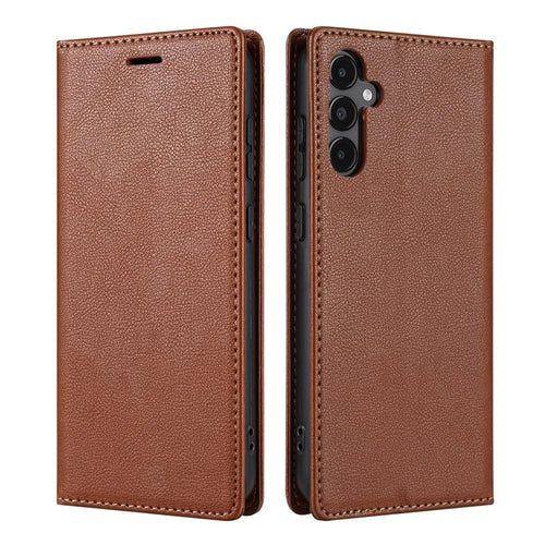 BKS-001 For Samsung Galaxy A55 5G Case Magnetic Shock Absorbing Leather Phone Cover - Brown - 1
