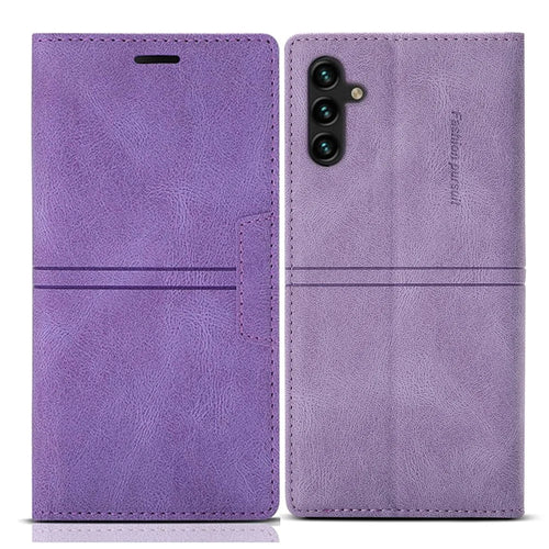 For Samsung Galaxy A35 5G Cell Phone Case Magnetic Auto Closing Flip Stand Wallet Leather Cover - Purple - 1