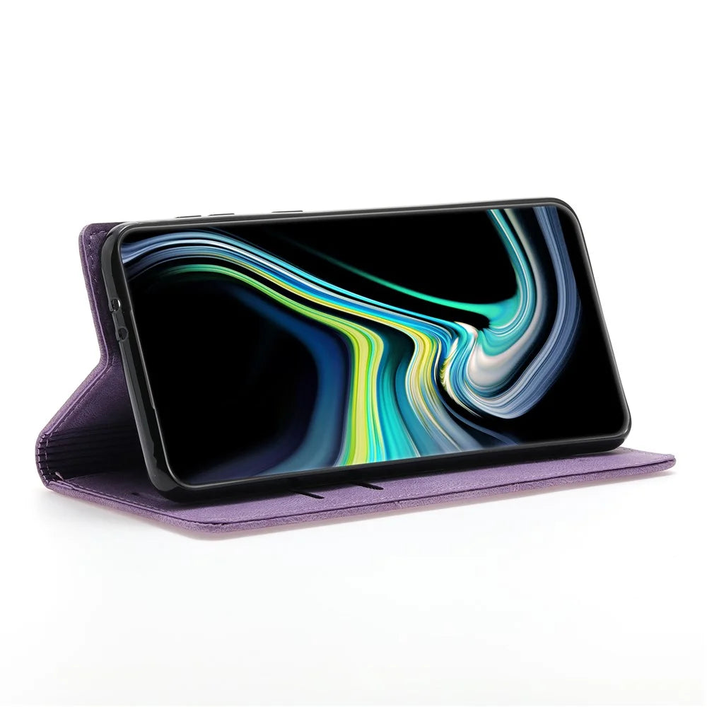 For Samsung Galaxy A35 5G Cell Phone Case Magnetic Auto Closing Flip Stand Wallet Leather Cover - Purple - 3