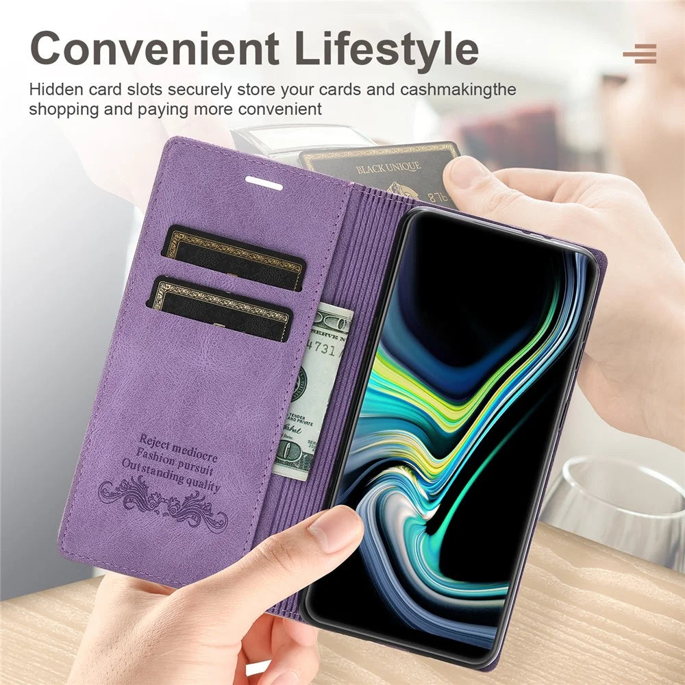 For Samsung Galaxy A35 5G Cell Phone Case Magnetic Auto Closing Flip Stand Wallet Leather Cover - Purple - 4
