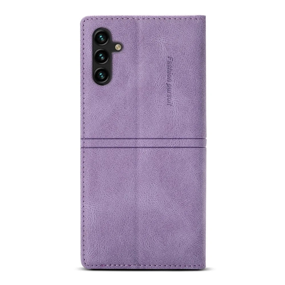 For Samsung Galaxy A35 5G Cell Phone Case Magnetic Auto Closing Flip Stand Wallet Leather Cover - Purple - 7