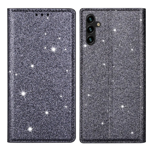 For Samsung Galaxy A35 5G Magnetic Phone Case Glittery PU Leather+TPU Card Holder Cover - Grey - 1