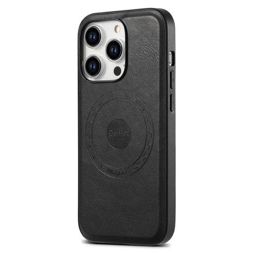 DENIOR For iPhone 15 Pro Max Magnetic Phone Case PU Leather Coated TPU+PC Cover - Black - 1