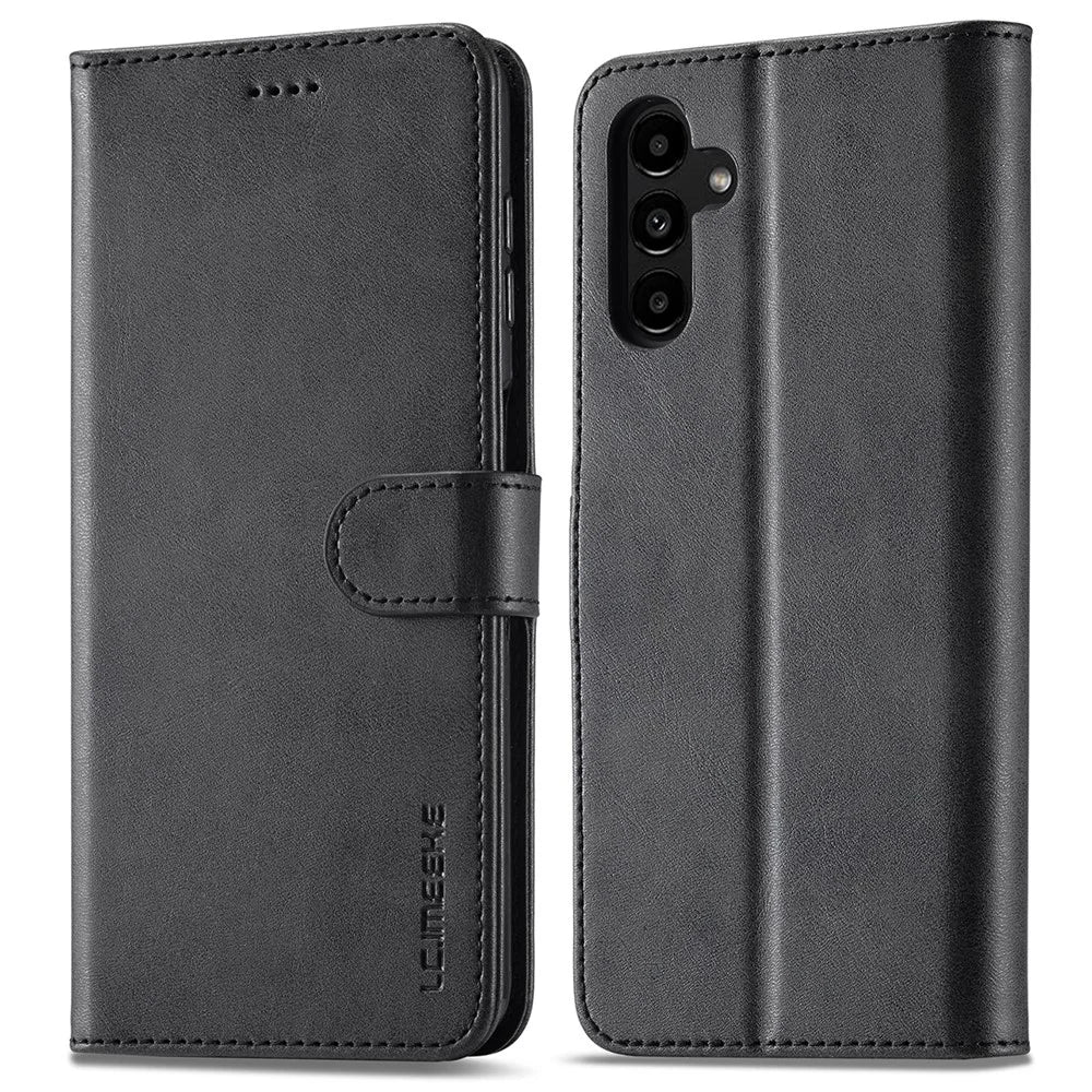 LC.IMEEKE For Samsung Galaxy A55 5G Phone Case PU Leather Wallet Flip Cover - Black - 1
