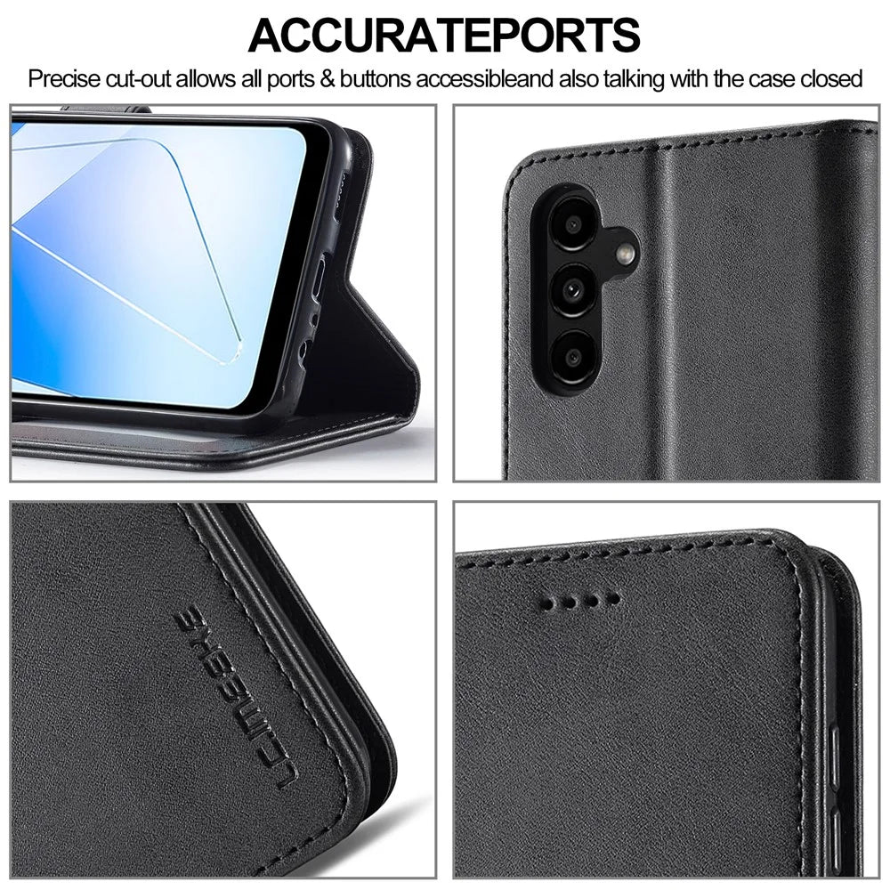 LC.IMEEKE For Samsung Galaxy A55 5G Phone Case PU Leather Wallet Flip Cover - Black - 7