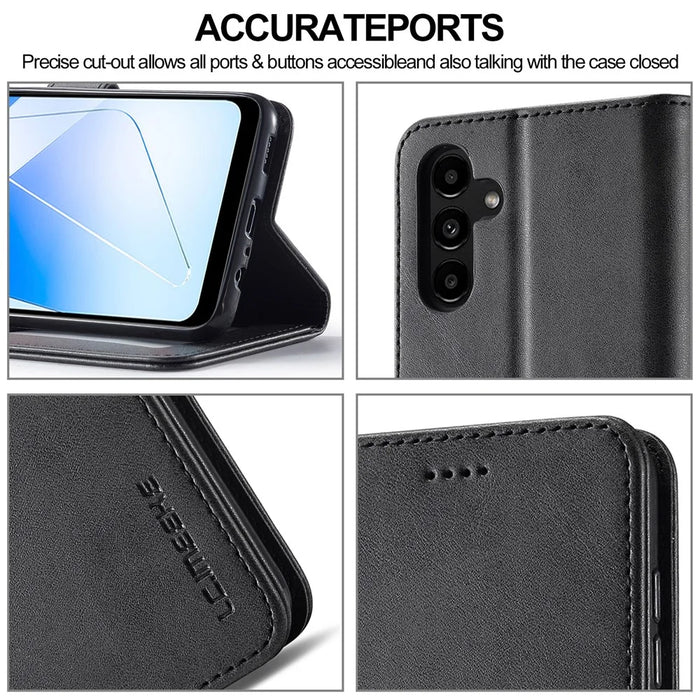 LC.IMEEKE For Samsung Galaxy A55 5G Phone Case PU Leather Wallet Flip Cover - Black - 7